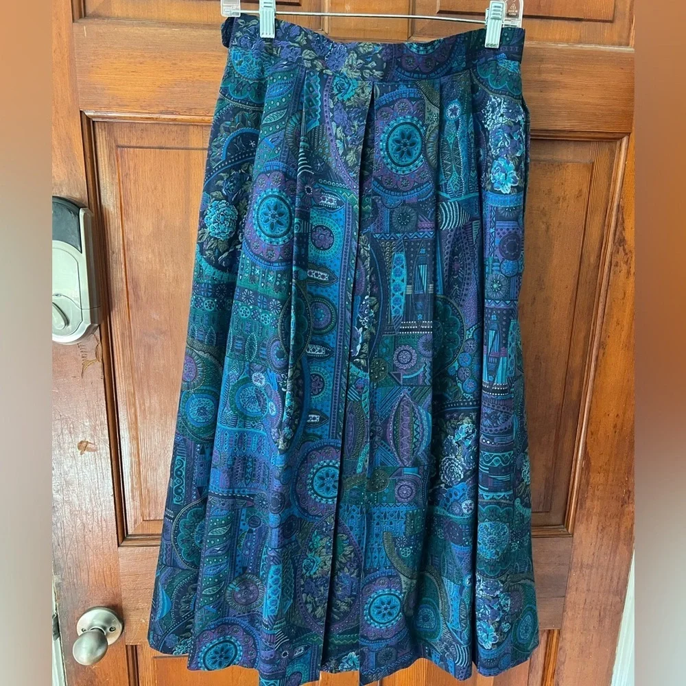 Vintage Geiger Austria Midi Skirt 70s Tapestry Paisley High Waist Full Skirt M